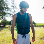 Follow Corp Men's Life Jacket - Black/Green in use