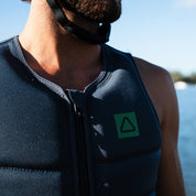 Follow Corp Men's Life Jacket - Black/Green in use