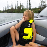 Follow Corp Infant Life Jacket - Fluro Yellow/Black in use