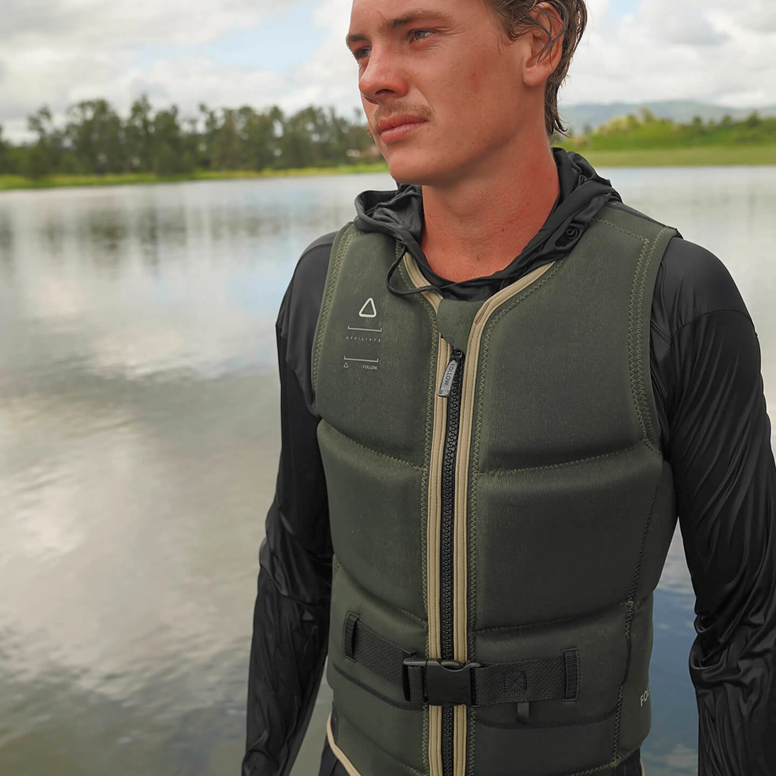 Follow Affiliate Men's Life Jacket - Olive in use