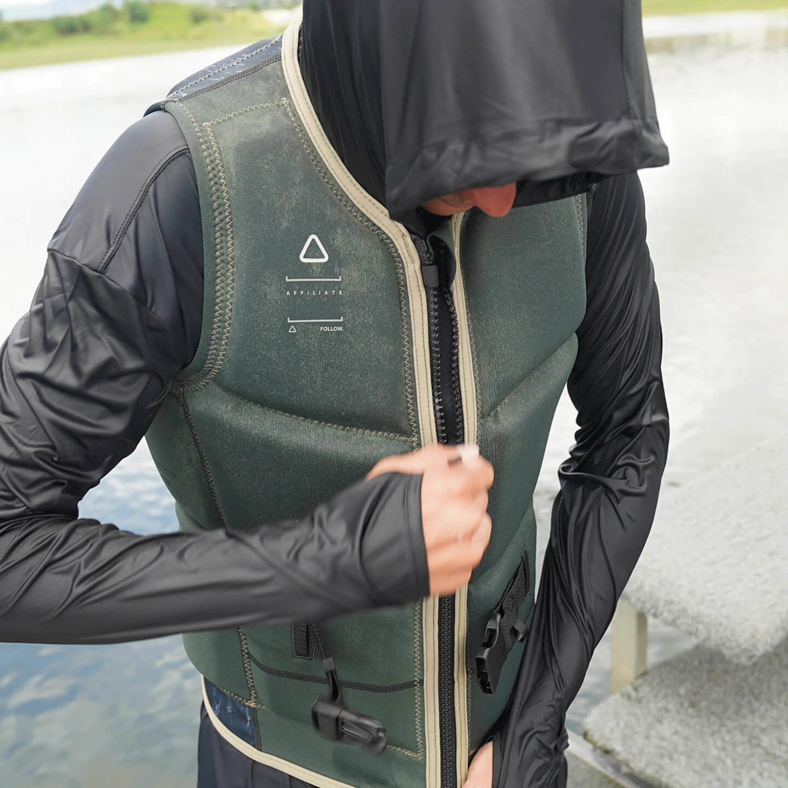 Follow Affiliate Men's Life Jacket - Olive in use