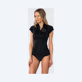 Peak Ladies 1/4 Zip Cap Sleeve Rashie - Black